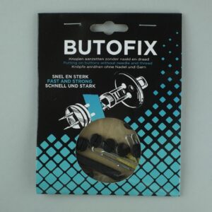 Butofix zwart. Zet knopen aan zonder naald en garen